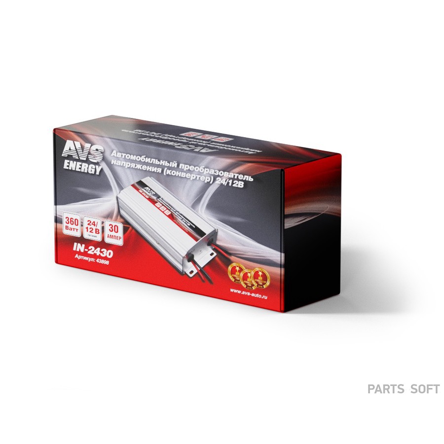 Преобразователь напряжения (инвертор) 24V/12V (360W) "AVS" IN-2430 (30A) - AVS None None